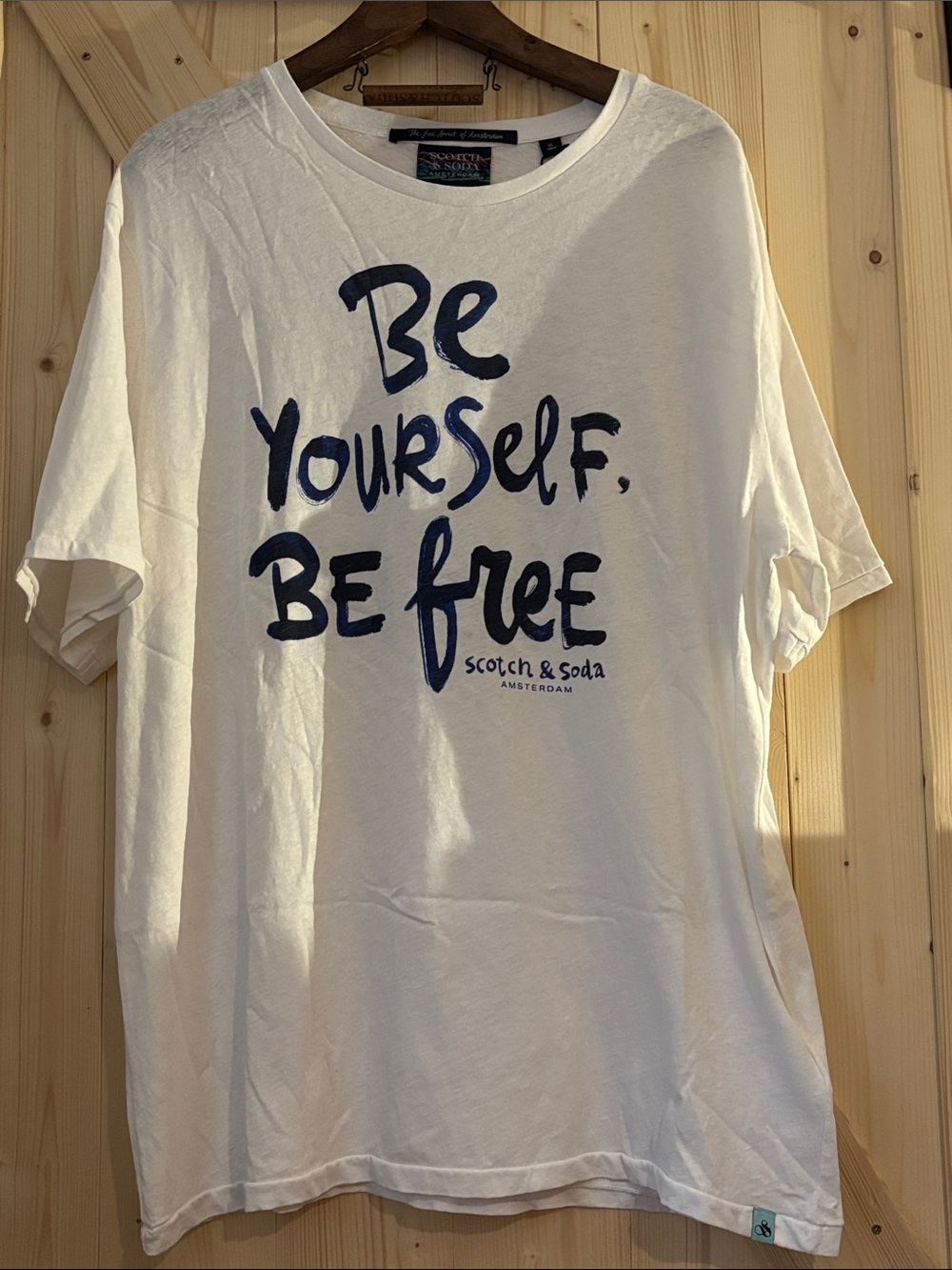 Scotch & Soda White Tee with Navy Script Graphic